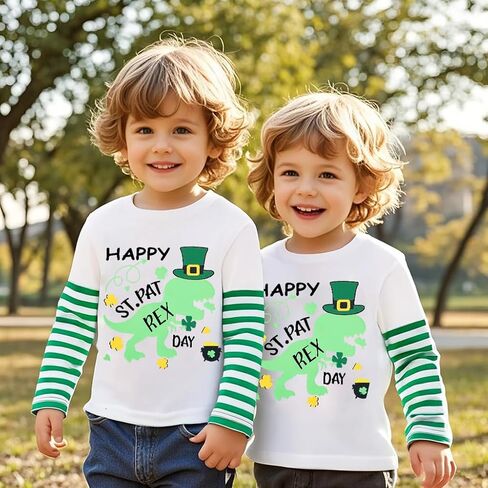 Toddler Boys Girls St Patricks Day Shirt Kids Lucky Clover Shamrock T-Shirt Dinosaur Stripped Long Sleeve Tops in Saudi Arabia