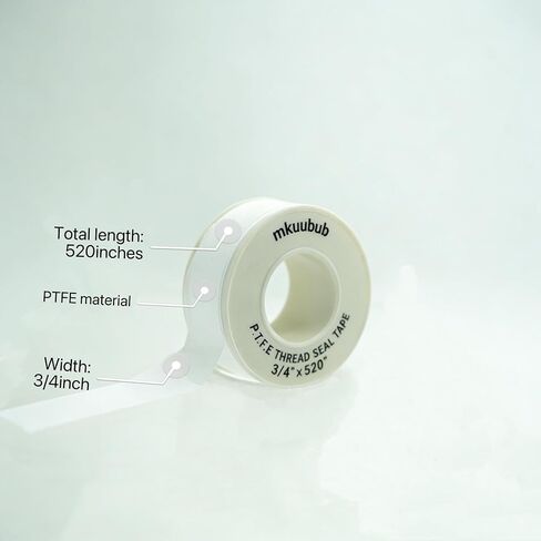 3/4 Inch(W) X 520 Inches(L) PTFE Thread Seal Tape,Teflon Tape for Plumbers,Non-Stick,Leak-Proof,Easy to Apply,Plumbing Shower Head Pipe White in Saudi Arabia