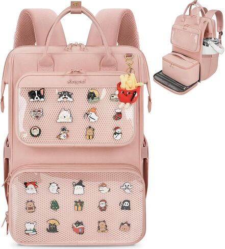 حقيبة ظهر Ita مع حجرة غداء، حقيبة ظهر Ita Bag Display Lunchbox Back Pack مع إدراج، 15.6 بوصة حقيبة ظهر للكمبيوتر المحمول للمدرسة، حقيبة كتب للسفر مع صندوق غداء للتنقل والحفلات التنكرية، أسود in Kuwait