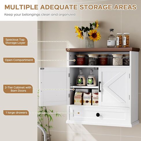 64.8" Farmhouse Corner Cabinet, Dining Room Tall Corner Cabinet with 4 Barn Doors and 5 Storage Shelves, Bar Storage Cabinets for Kitchen, Living Rooms, Laundry Room White in Saudi Arabia