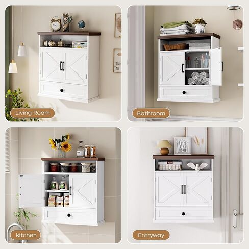 64.8" Farmhouse Corner Cabinet, Dining Room Tall Corner Cabinet with 4 Barn Doors and 5 Storage Shelves, Bar Storage Cabinets for Kitchen, Living Rooms, Laundry Room White in Saudi Arabia