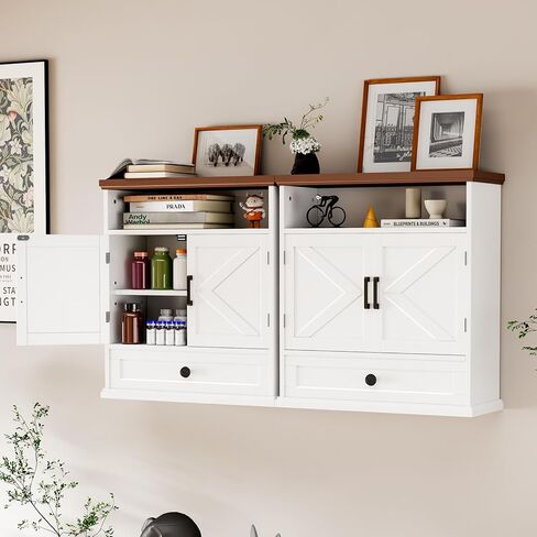 64.8" Farmhouse Corner Cabinet, Dining Room Tall Corner Cabinet with 4 Barn Doors and 5 Storage Shelves, Bar Storage Cabinets for Kitchen, Living Rooms, Laundry Room White in Saudi Arabia