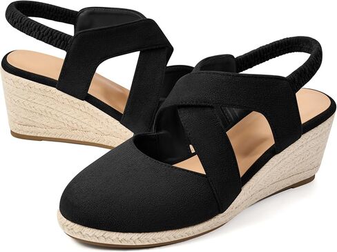 صنادل HARENCE Espadrilles بكعب عريض للنساء: أحذية مريحة مغلقة عند الأصابع وحزام للكاحل صيفية أنيقة بكعب عالي in Kuwait