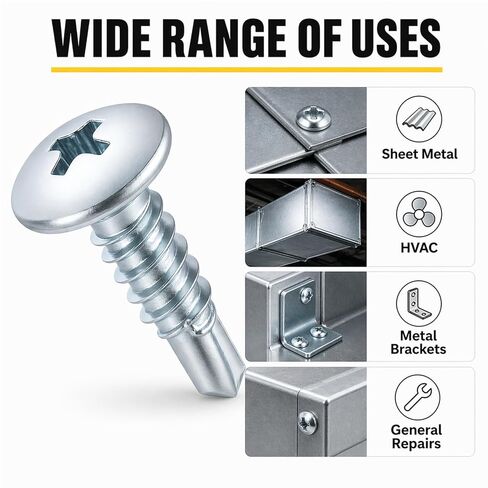 250 PCS #8 x 1/2" Self Drilling Screws | Pan Head Phillips Sheet Metal Tek Screws | Zinc Plated Self Tapping Screws for Metal, Wood & Plastic | Corrosion Resistant for Outdoor & HVAC Use in Saudi Arabia
