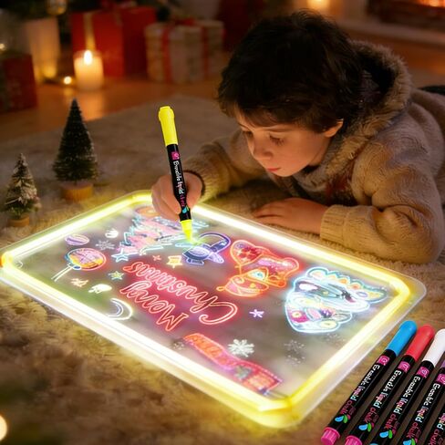 تابلت كتابة نيون لسطح المكتب مع ضوء LED - لوحة رسائل أكريليك تعمل بمنفذ USB مقاس 15 × 10.6 بوصة، سطوع قابل للتعديل و7 ألوان، مثالي للحفلات، والحانات، وديكور المنزل، ويتضمن 8 أقلام طباشير سائلة in Kuwait