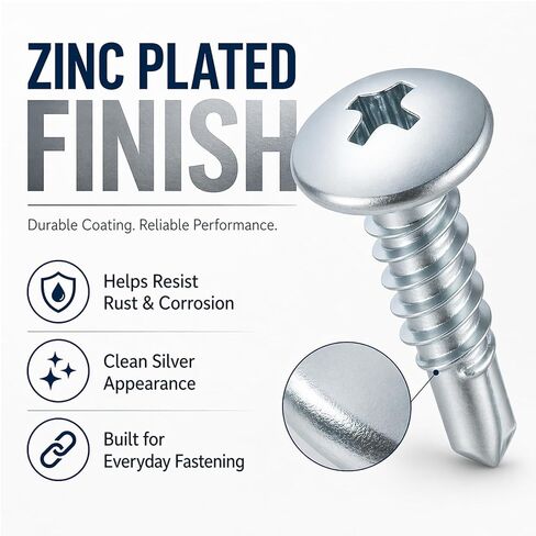 250 PCS #8 x 1/2" Self Drilling Screws | Pan Head Phillips Sheet Metal Tek Screws | Zinc Plated Self Tapping Screws for Metal, Wood & Plastic | Corrosion Resistant for Outdoor & HVAC Use in Saudi Arabia