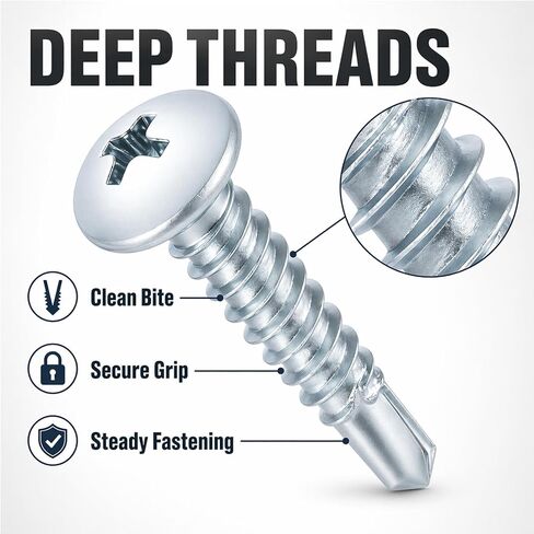 250 PCS #8 x 1/2" Self Drilling Screws | Pan Head Phillips Sheet Metal Tek Screws | Zinc Plated Self Tapping Screws for Metal, Wood & Plastic | Corrosion Resistant for Outdoor & HVAC Use in Saudi Arabia