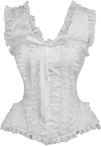 Daisy corsets Women's Top Drawer White Brocade & Lace Steel Boned Corset W/Cap Sleeves in Saudi Arabia