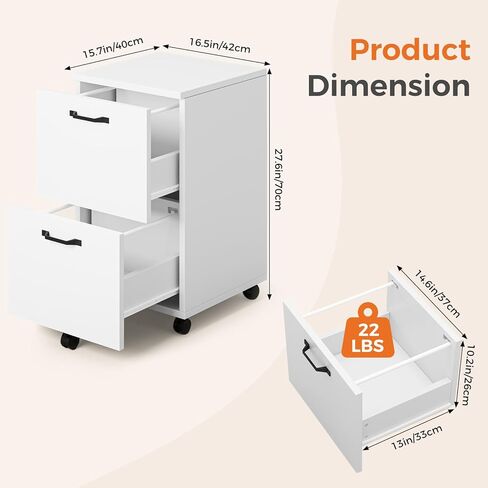 Sweetcrispy 2 Drawer Filing Cabinet Black, Rolling Wood File Cabinets with Printer Stand Under Desk Storage Lockable Wheels, Home Office Organizer in Saudi Arabia