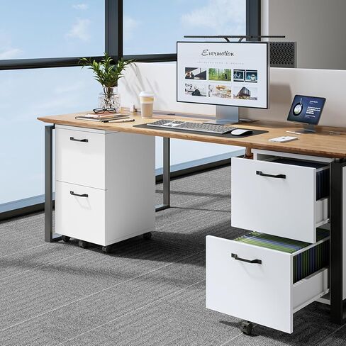 Sweetcrispy 2 Drawer Filing Cabinet Black, Rolling Wood File Cabinets with Printer Stand Under Desk Storage Lockable Wheels, Home Office Organizer in Saudi Arabia