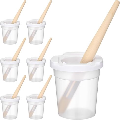 6 Set Watercolor Paint Brushes and Paint Cups with Lids for Kid Toddler Baby Jumbo Brushes with Chubby Wood Handles Easy to Grip Paintbrushes Non Toxic Vegan Bristles for Craft Painting Art in Saudi Arabia
