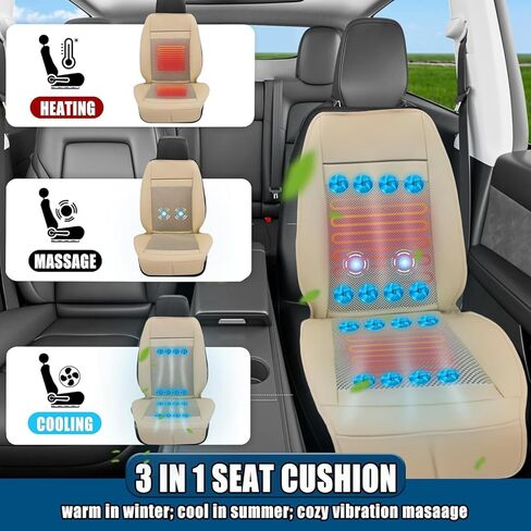وسادة تدليك مع أغطية مقاعد الشتاء، مدلك الكرسي لكامل الجسم 12 فولت 3 في 1، أغطية مقاعد السيارة، هدايا للأب الأم (دافئ، تبريد وتدليك -2) in Kuwait