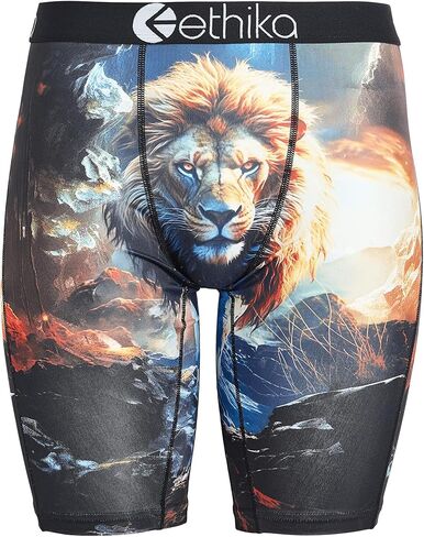 Ethika Men’s Boxer Brief, Knee Length, 4-Way Stretch Performance Underwear with Graphic Prints - Lion Hearted in Saudi Arabia