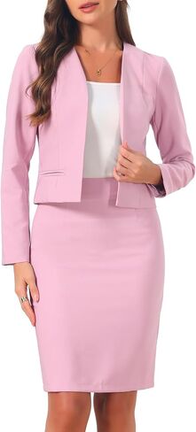 Allegra K Business Skirt Suit Set for Women Office Work Open Front Blazer and Pencil Skirt Elegant 2 Piece Outfits in Saudi Arabia