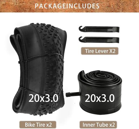 20 x 3.0 Fat Bike Tire and Tube Set, Folding 20 Inch Fat Tire 76-406 with Tire Levers, 20x3.0 Ebike Replacement Tire for Electric Bikes and Mountain Bikes in Saudi Arabia