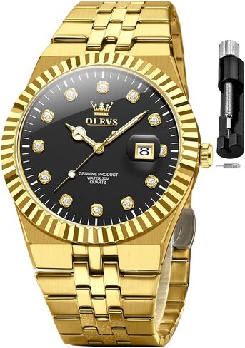 OLEVS Mens Watches Luxury Diamond Calendar Stainless Steel Male Watches Business Dress Waterproof Luminous Fashion Watch for Men in Saudi Arabia
