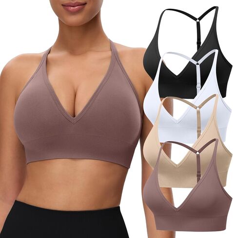 Women's Sports Bras Deep V Neck Adjustable Y Back Spaghetti Strap Racerback Padded Wireless Yoga Workout Tops in Saudi Arabia
