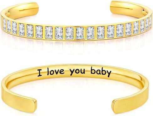 18K Gold/Rose Gold Plated Bracelets for Women, 5A Sparkling Square Cubic Zirconia Waterproof Never Tarnish Bangle Bracelet Jewelry, Equipped with Gift Box, Valentines Mother's Day Birthday Christmas Gifts for Women in Saudi Arabia