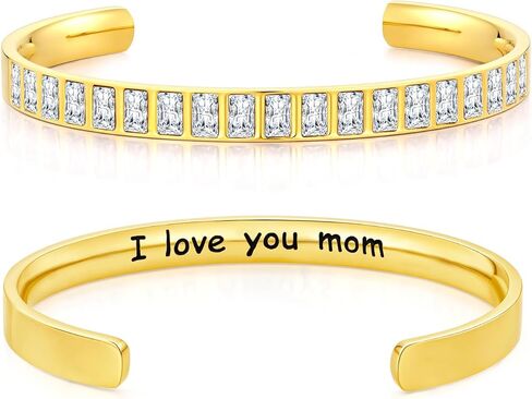 18K Gold/Rose Gold Plated Bracelets for Women, 5A Sparkling Square Cubic Zirconia Waterproof Never Tarnish Bangle Bracelet Jewelry, Equipped with Gift Box, Valentines Mother's Day Birthday Christmas Gifts for Women in Saudi Arabia