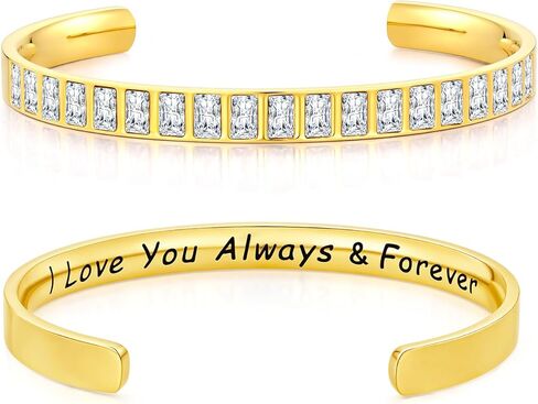 18K Gold/Rose Gold Plated Bracelets for Women, 5A Sparkling Square Cubic Zirconia Waterproof Never Tarnish Bangle Bracelet Jewelry, Equipped with Gift Box, Valentines Mother's Day Birthday Christmas Gifts for Women in Saudi Arabia