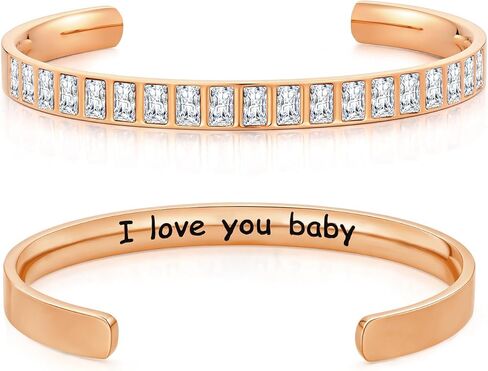 18K Gold/Rose Gold Plated Bracelets for Women, 5A Sparkling Square Cubic Zirconia Waterproof Never Tarnish Bangle Bracelet Jewelry, Equipped with Gift Box, Valentines Mother's Day Birthday Christmas Gifts for Women in Saudi Arabia