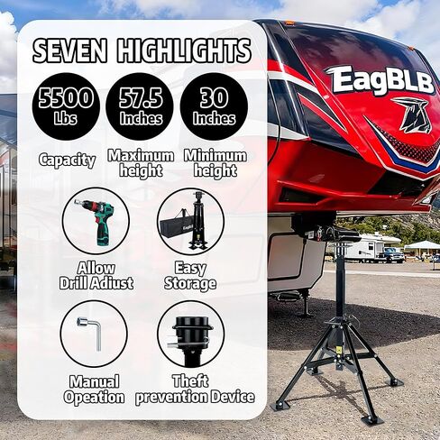 5th Wheel RV Tripod Stabilizer Heavy Duty 4-Leg King Pin Quadripod Jack, Drill Adjustable, Height Adjustable 30" to 57.5", 5500 LBS Load Capacity, Power Operated Jack in Saudi Arabia