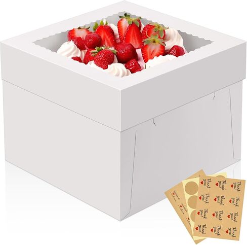 10 Pcs Cake Boxes, 12x12x8 Inch Tall Cake Box with Clear Window, White Cardboard Bakery Boxes, Disposable Cake Transport Containers with Lids for Multi-Layer Cakes Pie Dessert Wedding Birthday in Saudi Arabia