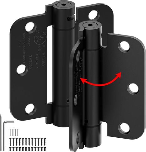 3-Pack Self Closing Door Hinges, 4 Inch Spring Loaded Door Hinges, Adjustable Tension for Exterior,Garage, Front Back Door,Left Right Hand Door, 5/8'' Radius Corners,UL Listed,Black in Saudi Arabia
