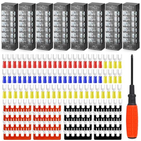 6 Sets Terminals Block Strips, 6Pcs 15A 600V 4 5 6 Positions Screw Terminal Block + 12Pcs Insulated Terminals Barrier Strip + 60Pcs Wire Connector + Screwdriver in Saudi Arabia