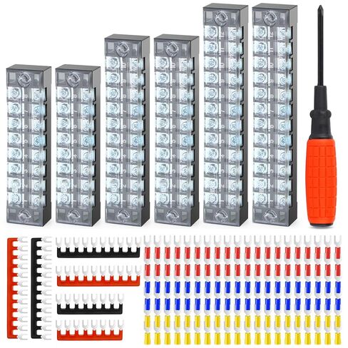 6 Sets Terminals Block Strips, 6Pcs 15A 600V 4 5 6 Positions Screw Terminal Block + 12Pcs Insulated Terminals Barrier Strip + 60Pcs Wire Connector + Screwdriver in Saudi Arabia
