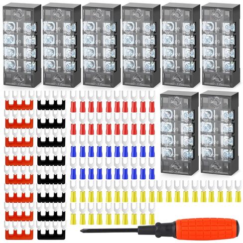 6 Sets Terminals Block Strips, 6Pcs 15A 600V 4 5 6 Positions Screw Terminal Block + 12Pcs Insulated Terminals Barrier Strip + 60Pcs Wire Connector + Screwdriver in Saudi Arabia