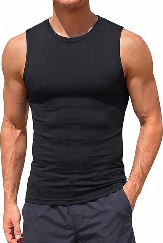 Men's Sleeveless Compression Shirt Athletic Tank Top Moisture Wicking Muscle Workout Undershirt Gym Base Layer for Running in Saudi Arabia