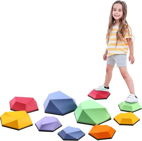 Special Supplies Diamond Shaped Stepping Stones for Kids Indoor and Outdoor Balance Blocks Promote Coordination, Balance, Strength Child Safe Rubber, Non-Slip Edging (Multi-Color, 10) in Saudi Arabia