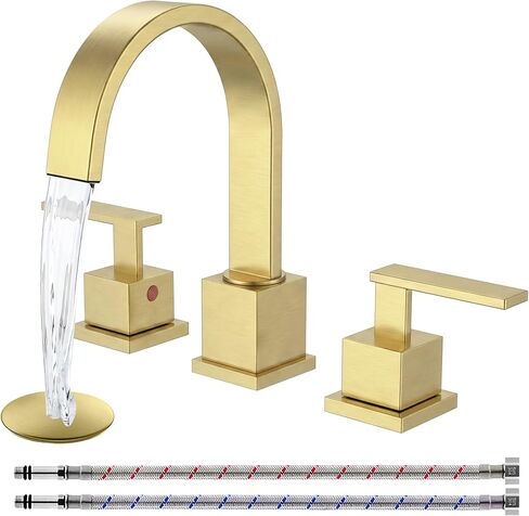 Kingo HOME 3 فتحات واسعة الانتشار من النيكل المصقول صنبور الحمام، شلال حديث 8 بوصة 2 مقبض بالوعة الحمام صنبور الغرور صنبور الحمام للحوض 3 فتحات مع تصريف منبثق وخطوط إمداد المياه in Kuwait