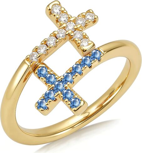 Cross Rings for Women, Adjustable Double Cross Open Ring, 14K Gold Plated Cubic Zirconia Dainty Religious Wedding Band, Valentines Gift in Saudi Arabia