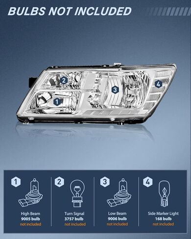 Nilight Headlight Assembly Compatible with 2009 2010 2011 2012 2013 2014 2015 2016 2017 2018 2019 2020 Dodge Journey Chrome Housing Amber Reflector Headlamp Passenger and Driver Side in Kuwait