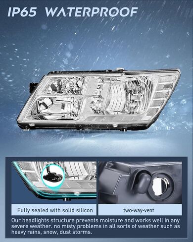 Nilight Headlight Assembly Compatible with 2009 2010 2011 2012 2013 2014 2015 2016 2017 2018 2019 2020 Dodge Journey Chrome Housing Amber Reflector Headlamp Passenger and Driver Side in Kuwait