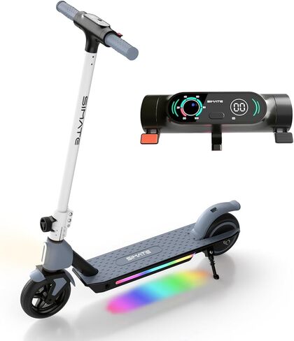 SIMATE Electric Scooter for Kids 6-14, e Kick Scooter with LED Display and Colorful Lights, Adjustable Height and Foldable, Double Brake, Gifts for Kids Girls Boys in Saudi Arabia