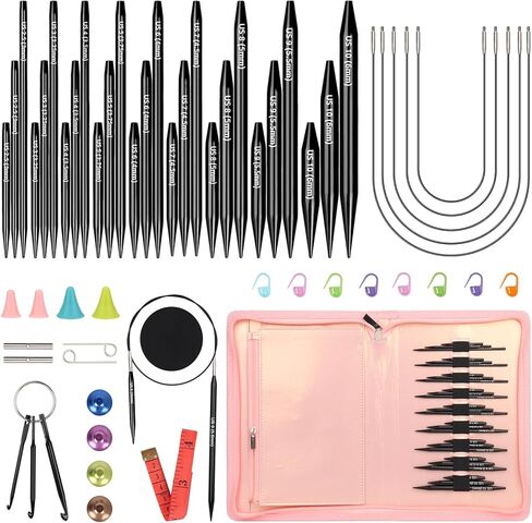 Katech Interchangeable Knitting Needles Set- 9 Pairs Circular Knitting Needles Size 2.5, 4, 5, 6, 7, 8, 9, 10,11, Round Knittings Needle with Cable and Case Accessories for Sweater Sock, Blanket in Saudi Arabia