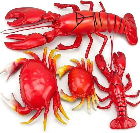 مجموعة مخلوقات الحياة البحرية الكبيرة المزيفة من جريسورث، مجموعة من 4 مخلوقات من جراد البحر وسرطان البحر الاصطناعي من البلاستيك على شكل حيوانات لتزيين المنزل والحفلات، لعبة للأطفال in Kuwait