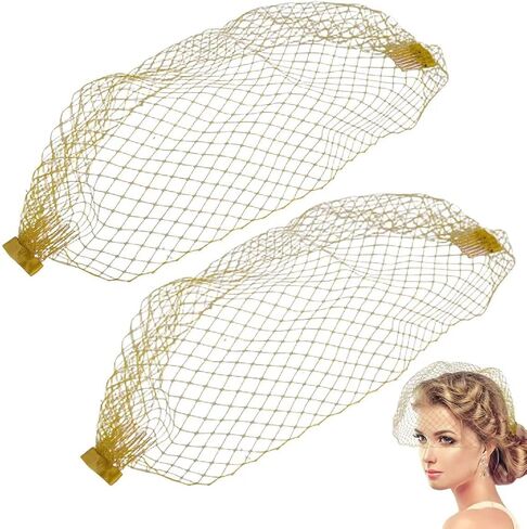 Bridal Birdcage Veil, Nylon Fascinator Mesh Face Veil with Invisible & Comfortable Iron Combs for Woman & Girl(Gold) in Saudi Arabia