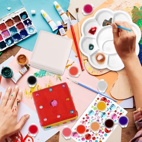 Teenyyou 15 Pcs 6 Sets Paint Your Own Ceramic Jewelry Box Painting DIY Craft Set Unfinished Dasiy Treasure Box with 2 Strips of Paints 2 Brushes 1 Palette 2 Diamond Stickers 2 Glitters in Saudi Arabia