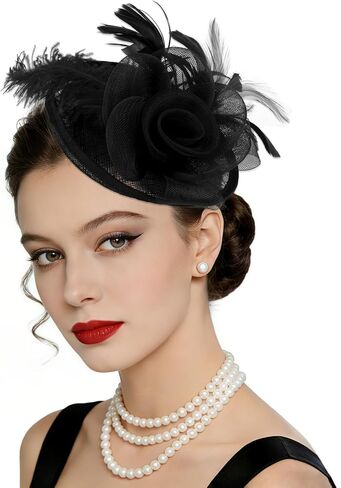 قبعات AMCAMI Fascinators مع ريش للنساء 2026 قبعات ديربي قبعة حفلات الشاي مع عصابة رأس ومشبك in Kuwait