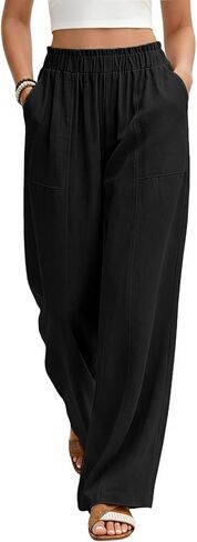 السراويل الكتان المرأة الصيف واسعة الساق بالازو السراويل فضفاضة ضئيلة عالية الخصر فلوي شاطئ بوهو صالة بنطلون ملابس العمل 2026 in Kuwait