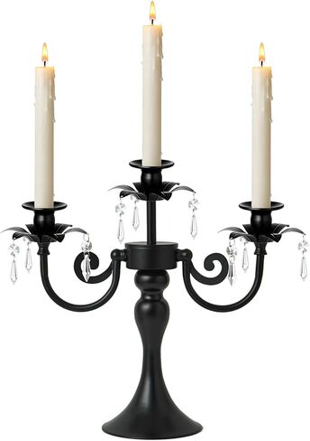 Metal 3 Arm Candelabra with Crystal Pendants - 11.8 Inch Tall Candle Holders, Set of 2 - Elegant Taper Candlestick Stand for Wedding, Dining Table, Christmas Party Home Decoration (2, Gold) in Saudi Arabia
