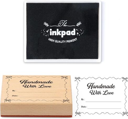 Fabric Stamp with Black Ink Pad - Handmade with Love Permanent Custom Name Stamp Washable Reusable Personal Fabric Label Name Tag for Clothing Quilts Gift Sign Wrapping Decoration 3x4 Inch in Saudi Arabia