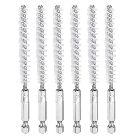 HARFINGTON 6Pcs Nylon Bore Brush 28mm Dia 4.5" Long Cleaning Twisted Wire Brush with Handle 1/4" Hex Shank for Tubes Ports Bearings, White in Saudi Arabia