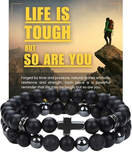 Black Obsidian Bracelets for Men, Triple Protection Bracelet, Black Obsidian Hematite Lava Stone 8MM Natural Stone Beaded Bracelet for Men Healing Crystal Jewelry in Saudi Arabia