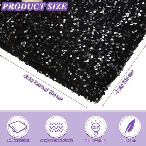 Sequin Velvet Fabric by The Yard Stretch Bling Fabric for Sewing Glitter Tablecloth Sparkly for Dress Table Runner Photo Props Backdrop(4 Yards,Black) in Saudi Arabia