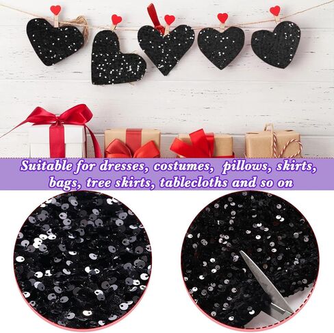 Sequin Velvet Fabric by The Yard Stretch Bling Fabric for Sewing Glitter Tablecloth Sparkly for Dress Table Runner Photo Props Backdrop(4 Yards,Black) in Saudi Arabia